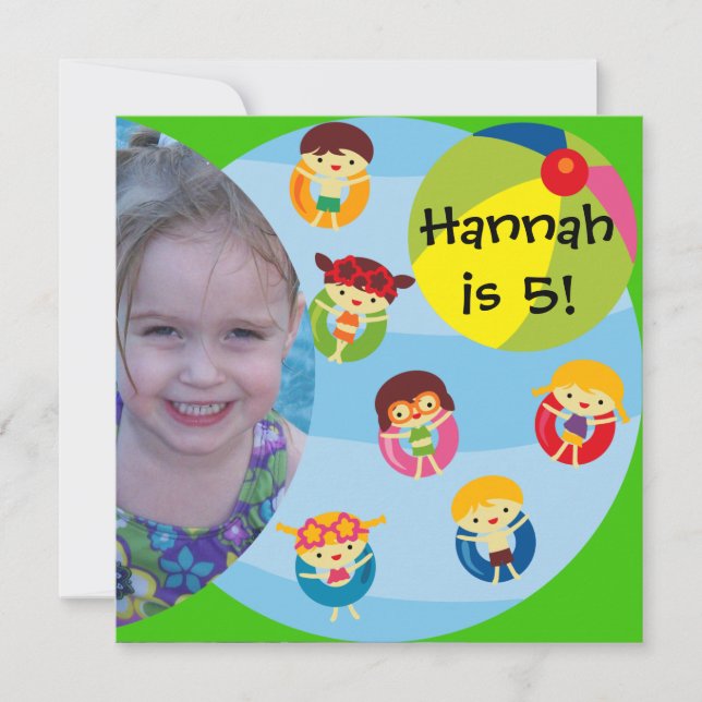 Anpassningsbar Photo Girl Bassäng Party Swimming B Inbjudningar (Framsida)