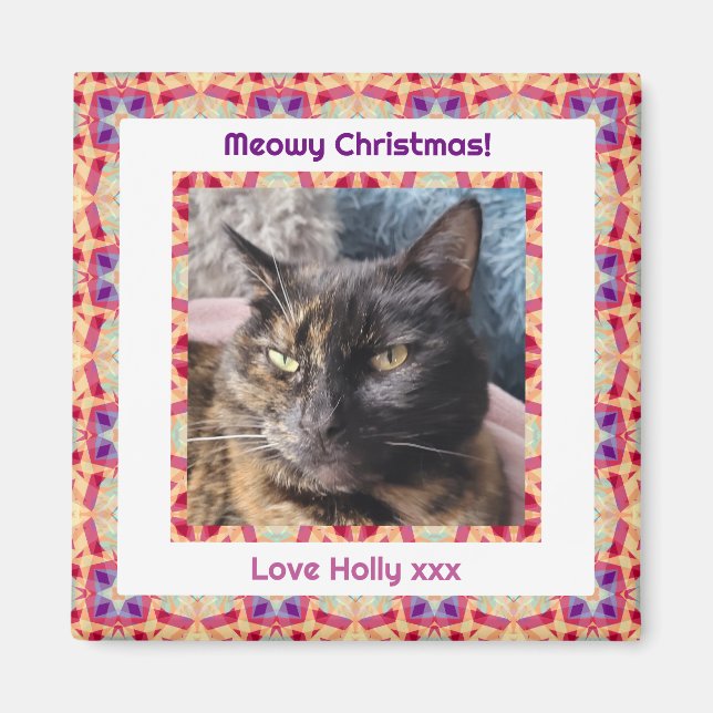 Anpassningsbar Photo God jul Jolly Pet Cat Kitten Magnet (Framsidan)