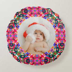 Anpassningsbar Photo God jul Modern Colorful Rund Kudde