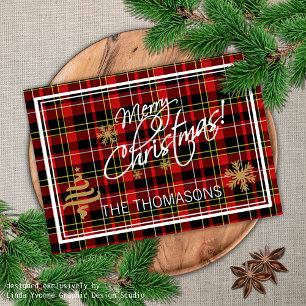 Anpassningsbar Photo God jul Wish Tartan Mönster Helgkort