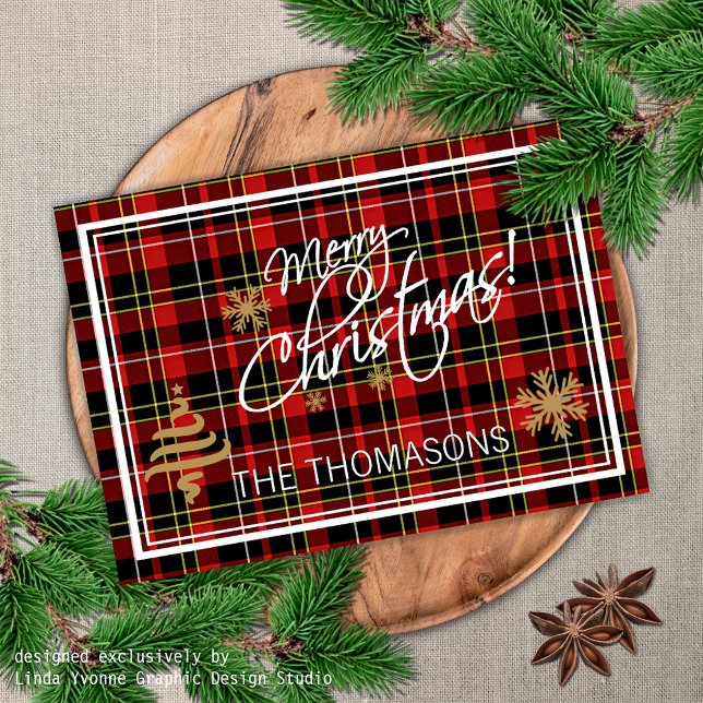 Anpassningsbar Photo God jul Wish Tartan Mönster Helgkort (Skapare uppladdad)