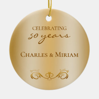 Anpassningsbar Photo Golden 50:e Bröllop-årsgåva Julgransprydnad Keramik