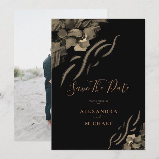 Anpassningsbar Photo Golden Iris Flowers Black Brö Spara Datumet (Fram/baksida)