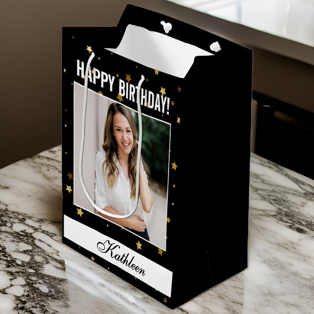 Anpassningsbar Photo Grattis på födelsedagen Gift  (happy birthday gift bag, personalized gift bag, custom photo gift bag, birthday gift wrap)