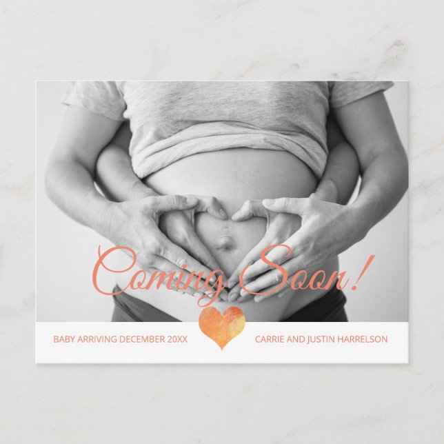 Anpassningsbar Photo Gravid annons kommer snart Meddelande Vykort (Framsida)
