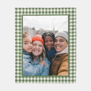 Anpassningsbar Photo Grönt Gingham Play Rustic Far Fleecefilt