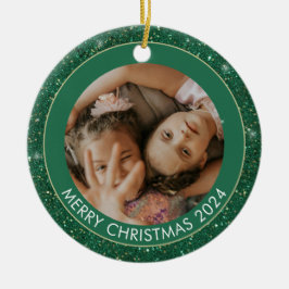 Anpassningsbar Photo Grönt Glitter God jul Julgransprydnad Keramik