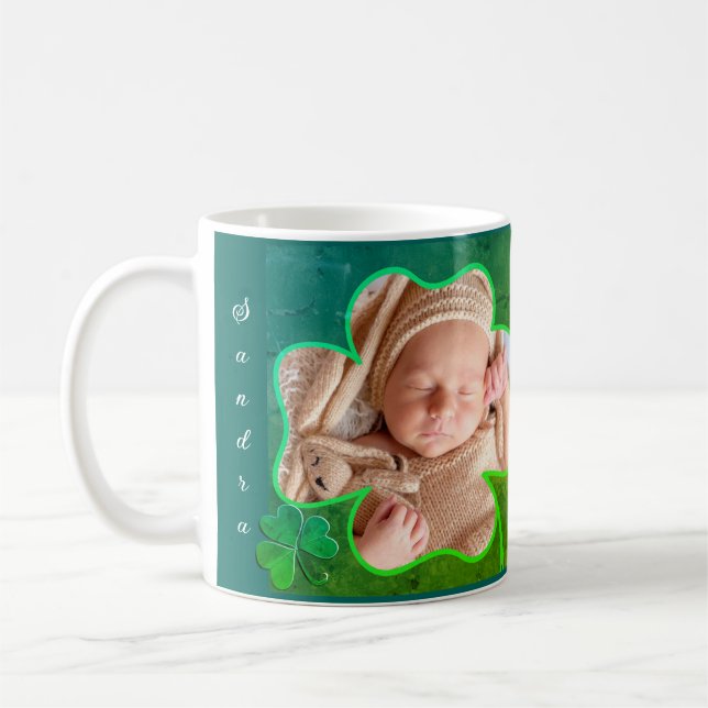 Anpassningsbar Photo Grönt St. Patrick's 4Löv Sham Kaffemugg (Vänster)