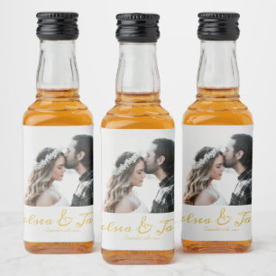 Anpassningsbar Photo Guld Calligraphy Wedding Favo Spritflaskor Etikett