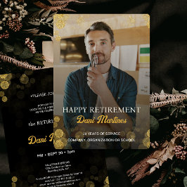 Anpassningsbar Photo Guld Confetti Lycklig Pension Inbjudningar