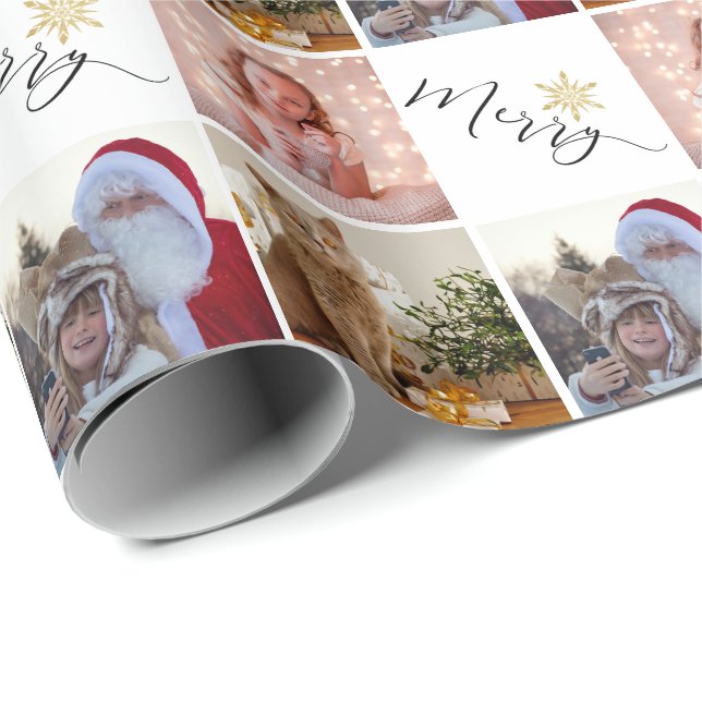 Anpassningsbar Photo Guld Glitter Snowflake-jul Presentpapper (Rullad Hörn)