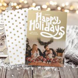 Anpassningsbar Photo Hand Lettering Cute Faux Guld Julkort