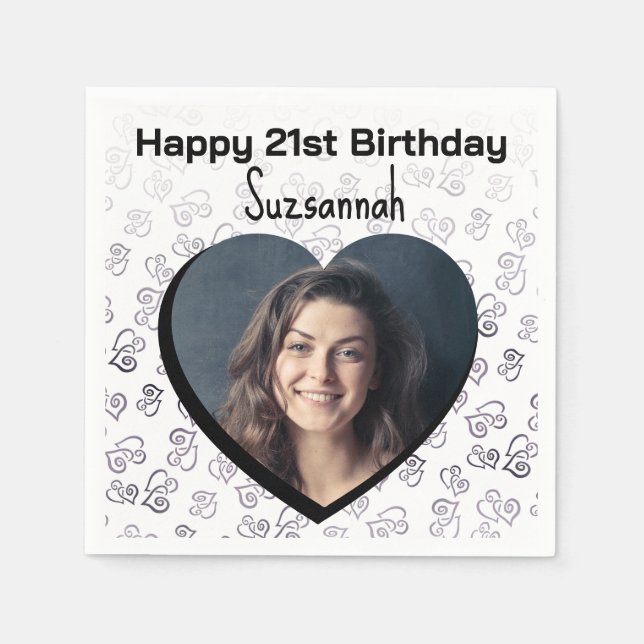 Anpassningsbar Photo Heart Art Födelsedagsfest Tem Pappersservett (Framsidan)