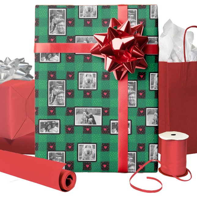 Anpassningsbar Photo Heart Dots Julafton Wrapping  Presentpapper (Skapare uppladdad)