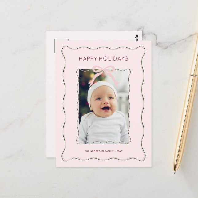 Anpassningsbar Photo Helgdag vycard Bow Squiggly R Vykort (Fram/Back In Situ)