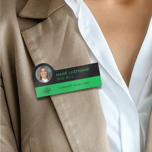 Anpassningsbar Photo ID Logotyp Modern Grönt Black Namnbricka