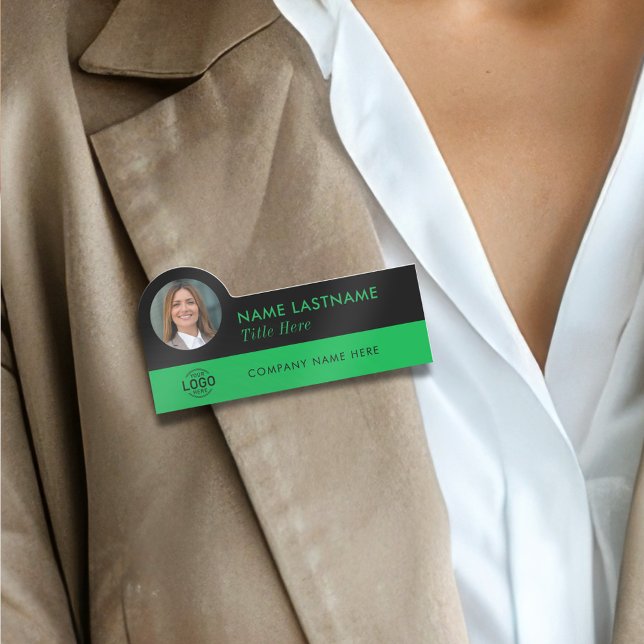 Anpassningsbar Photo ID Logotyp Modern Grönt Black Namnbricka (Skapare uppladdad)