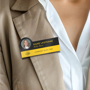 Anpassningsbar Photo ID Logotyp Modern Gult Black  Namnbricka
