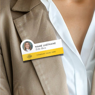 Anpassningsbar Photo ID Logotyp Modern Gult Enkel Namnbricka