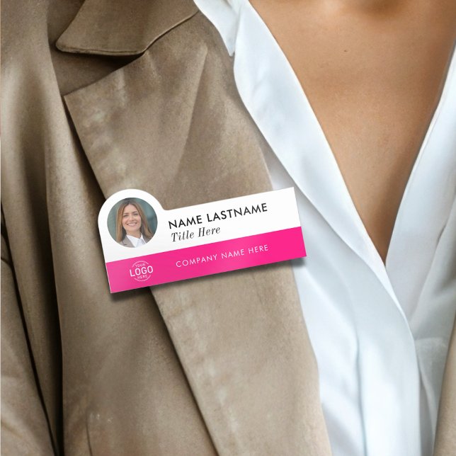 Anpassningsbar Photo ID Logotyp Modern Magenta Ros Namnbricka (Skapare uppladdad)