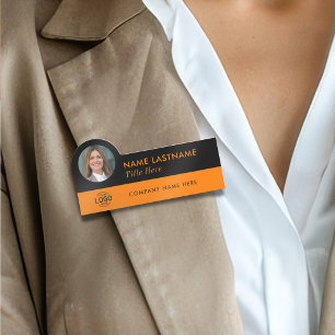 Anpassningsbar Photo ID Logotyp Modern Orange Blac Namnbricka