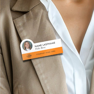 Anpassningsbar Photo ID Logotyp Modern Orange Enke Namnbricka