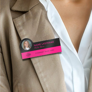 Anpassningsbar Photo ID Logotyp Snyggt  Black Rosa Namnbricka