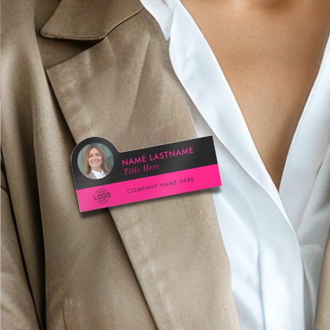 Anpassningsbar Photo ID Logotyp Snyggt  Black Rosa Namnbricka (Skapare uppladdad)