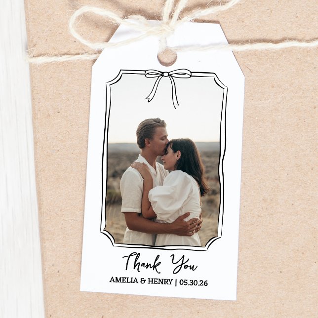 Anpassningsbar Photo in Bow Ram Bröllop Tack Favor Presentetikett (Skapare uppladdad)