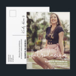 Anpassningsbar Photo Introducing Science Grad Meddelande Vykort<br><div class="desc">Meddela din student vetenskapliga prestation med stil och elegans med hjälp av vår Anpassningsbar Photo Introducing Science Grad Announcement Postcard. Detta moderna och chic vykort är ett perfekt sätt att er nya students uppståndelse med familj och vänner. Anpassa detta meddelande till student-fotot, namn, klassår och namn, och skapa en unik...</div>