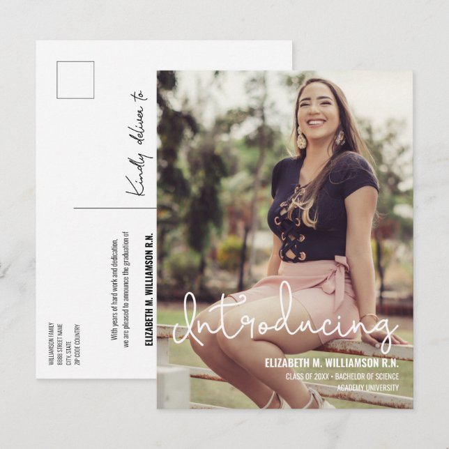 Anpassningsbar Photo Introducing Science Grad Meddelande Vykort (Fram/baksida)