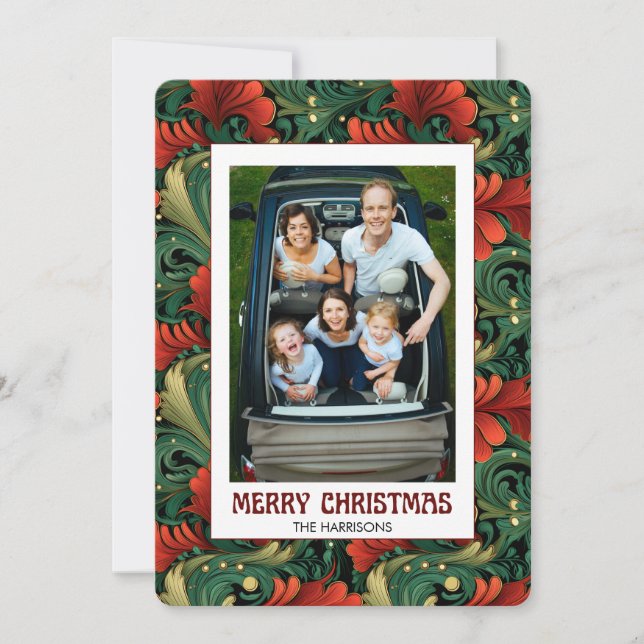 Anpassningsbar Photo jul Art nouveau Blommönster Julkort (Framsida)