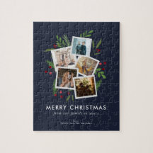 Anpassningsbar Photo jul Collage Modern Holly Navy