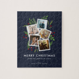 Anpassningsbar Photo jul Collage Modern Holly Navy Pussel