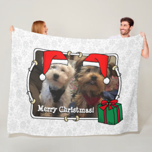 Anpassningsbar Photo jul Santa Hat Pet HO HO HO Fleecefilt