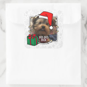 Anpassningsbar Photo jul Santa Hat Pet HO HO HO Fyrkantigt Klistermärke