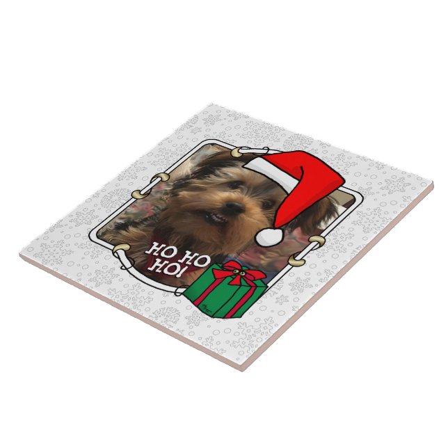 Anpassningsbar Photo jul Santa Hat Pet HO HO HO Kakelplatta (Sidan)