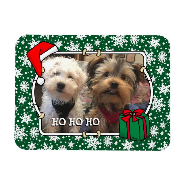 Anpassningsbar Photo jul Santa Hat Pet HO HO HO Magnet (Horisontell)