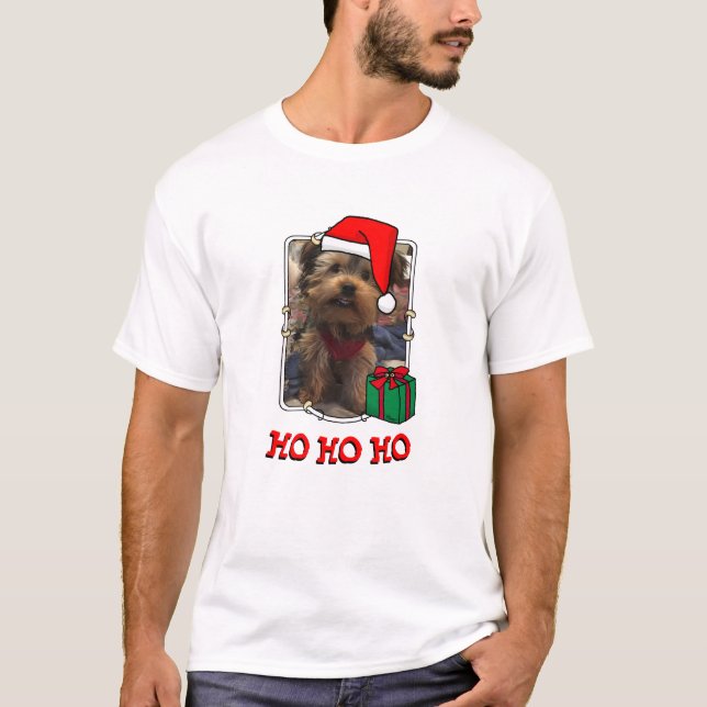 Anpassningsbar Photo jul Santa Hat Pet HO HO HO T Shirt (Framsida)