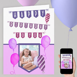 Anpassningsbar Photo Lila Bunting and Balloons Bir Kort
