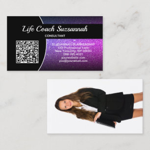 Anpassningsbar Photo Lila Ombre Glitter QR Profess Visitkort