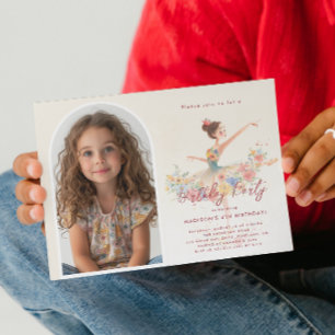 Anpassningsbar Photo Little Ballerina och Blommigt Inbjudningar