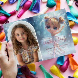 Anpassningsbar Photo Little Ballerina och Blue Bir Inbjudningar