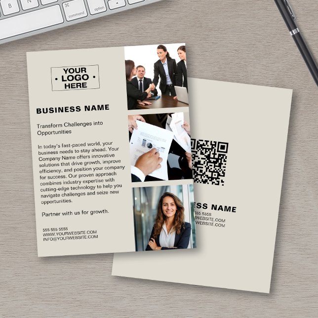 Anpassningsbar Photo Logotyp QR Modern Corporate B Flygblad (Custom Photo Logo QR Modern Corporate Business Flyer)