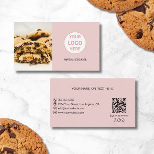Anpassningsbar Photo Logotyp QR Rosa Bakery Visitkort