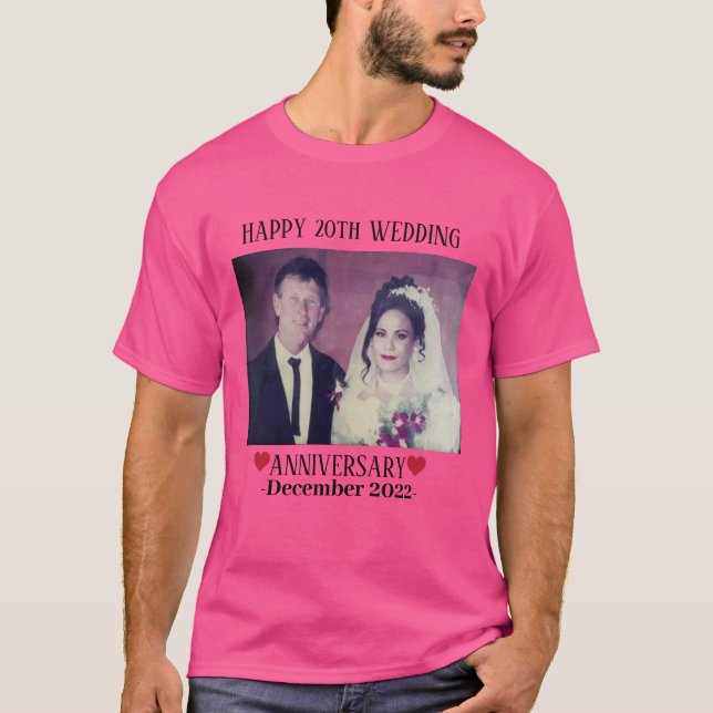 Anpassningsbar Photo Lycklig 20:e Bröllop-årsdagen T Shirt (Framsida)