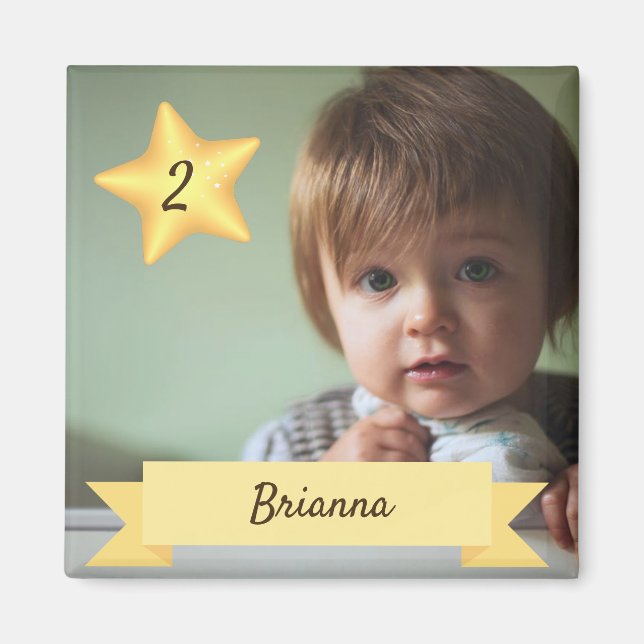 Anpassningsbar Photo Magnet med Namn och ålder för (Framsidan)