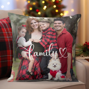 Anpassningsbar Photo med Family Script Overlay Kudde