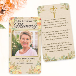 Anpassningsbar Photo Memorial Blommigt Funeral Pra Visitkort