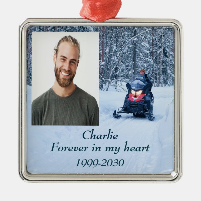Anpassningsbar Photo Memorial Keepsak Forever i mi Julgransprydnad Metall (Framsidan)